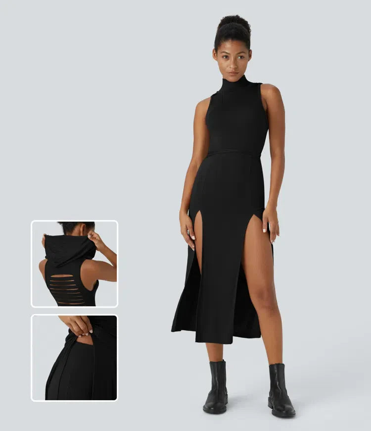 ColaZebra™ - Abito casual midi con Capuccio, Senza maniche e schiena a Zebra
