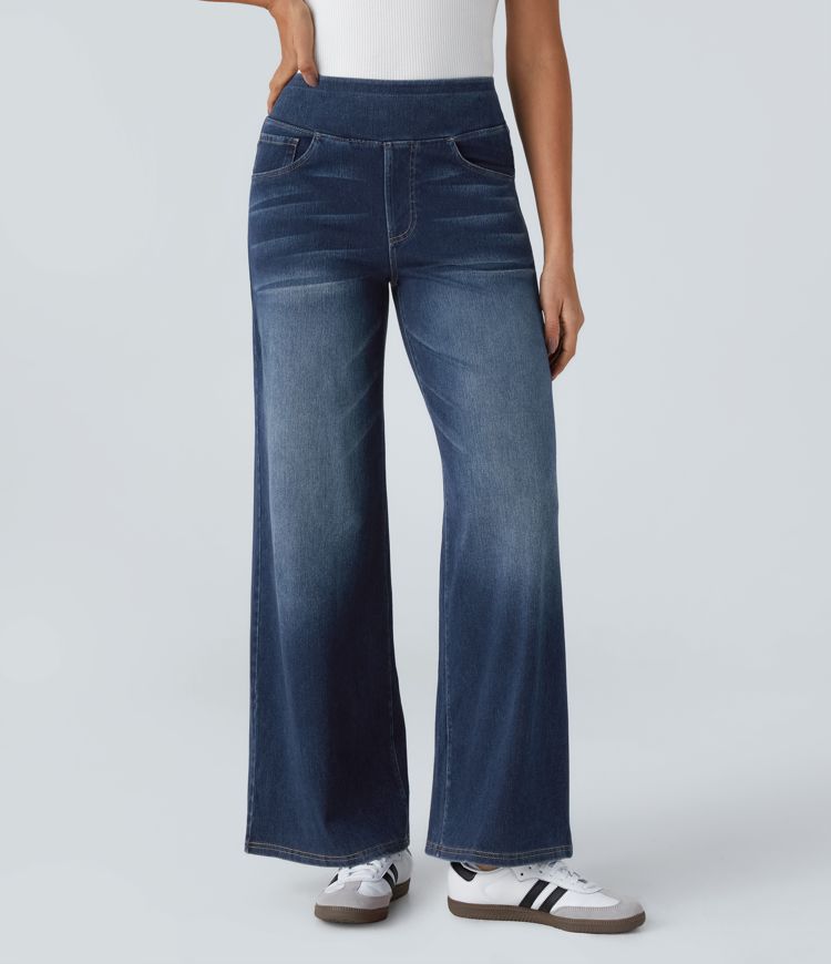 ColaFlex™ Jeans casual con vita alta, tasche multiple e gamba larga
