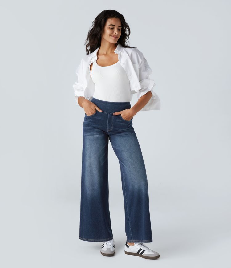 ColaFlex™ Jeans casual con vita alta, tasche multiple e gamba larga
