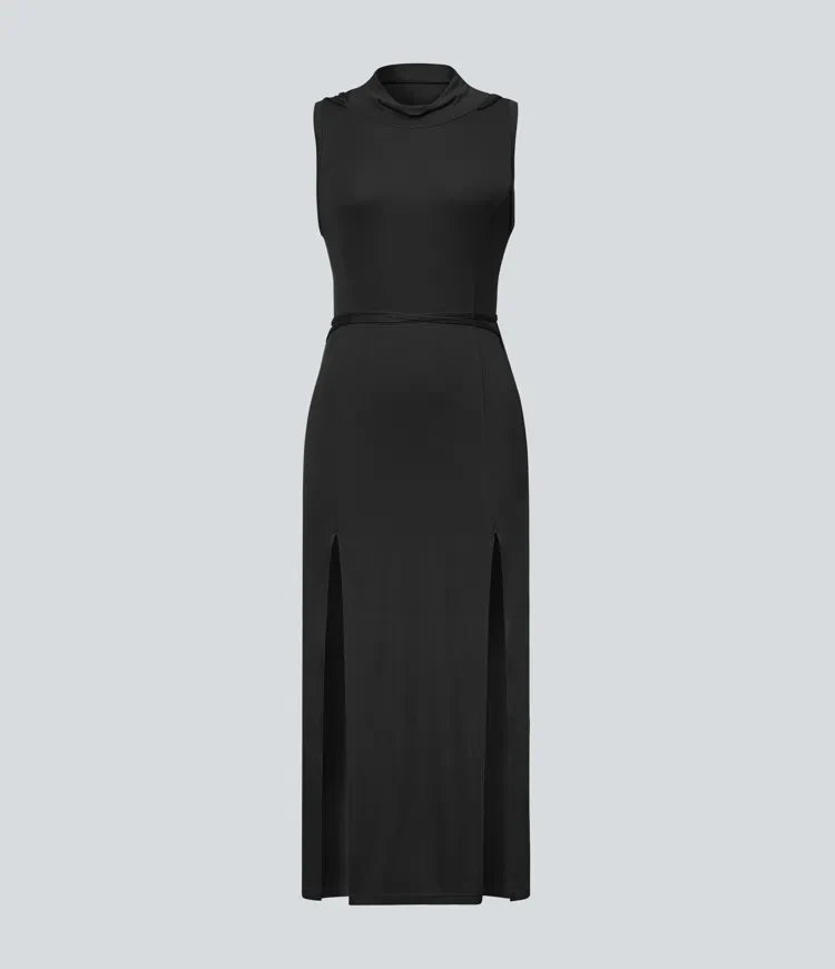 ColaZebra™ - Abito casual midi con Capuccio, Senza maniche e schiena a Zebra