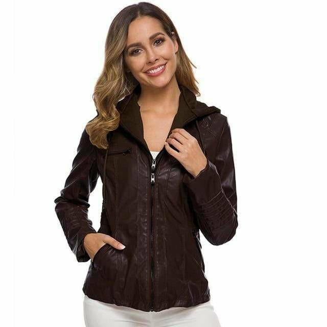 Giacca di pelle casual con cappuccio